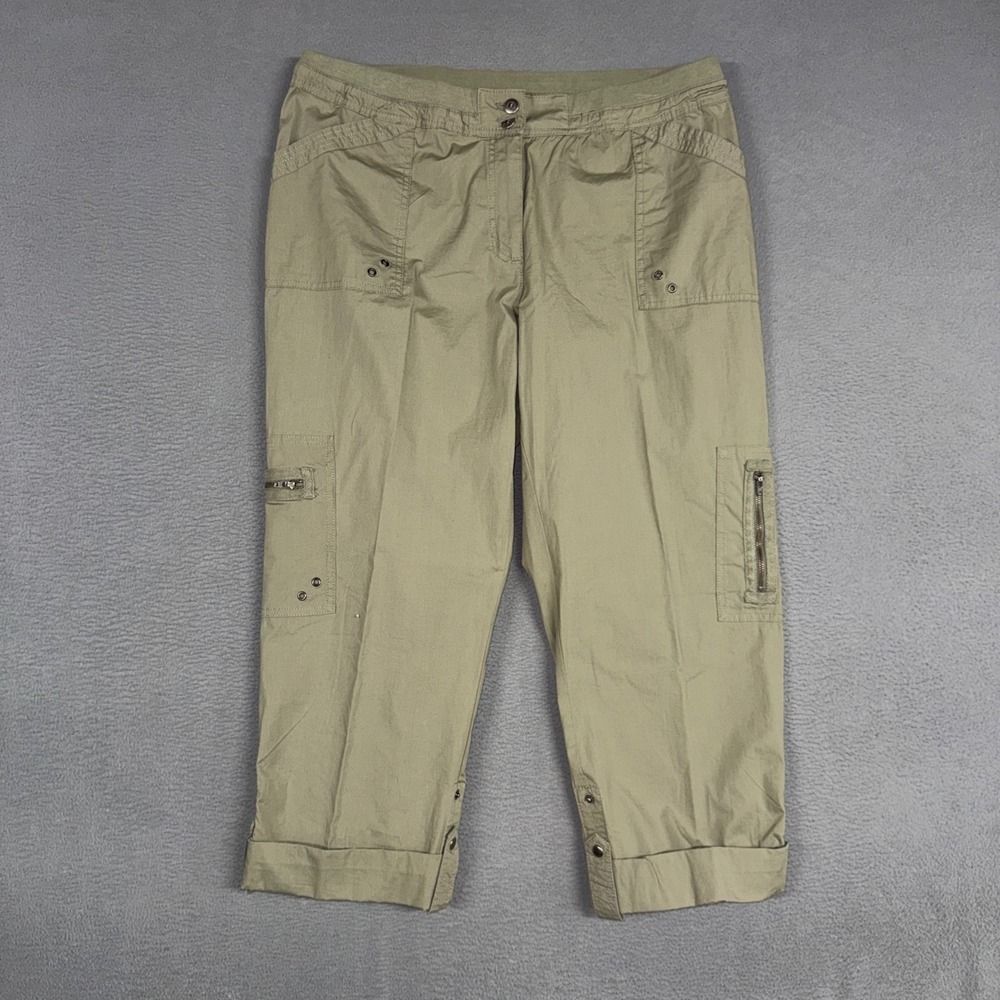 Chicos Pants Womens 3 / 16 Olive Green Convertible Utility Snap Cuff Grommet